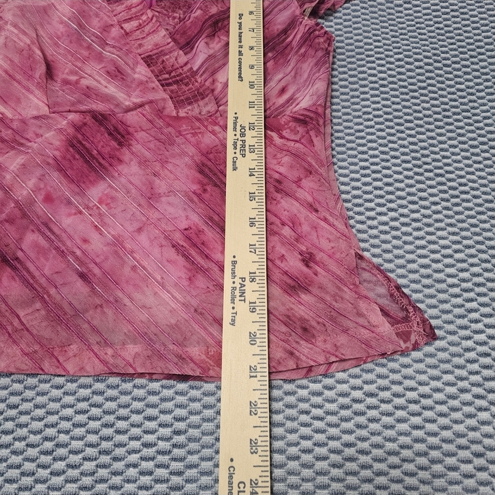 Y2K Pink Short-Sleeve V-Neck Wrap Abstract Print Blouse Size Small - Picture 5 of 5